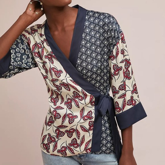 Meadow Rue Tops - Meadow Rue Anthropologie Patchwork Kimono Wrap Blouse In Size XS